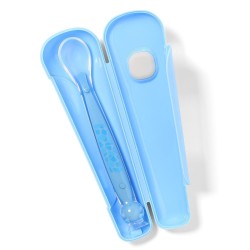 BabyOno silikoninis šaukštas su siurbtuku dėžutėje, mėlyna