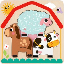 Tooky Toy Medinė dėlionė Montessori Daugiasluoksnė lenta Gyvūnai ūkyje 7 vnt.